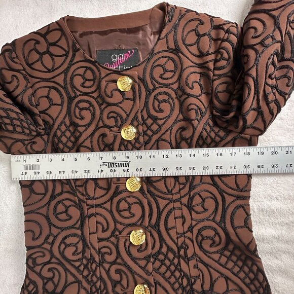 Vintage Gai Mattiolo Couture Embroidered Jacket Brown Gold Buttons Made in Italy - Picture 8 of 11